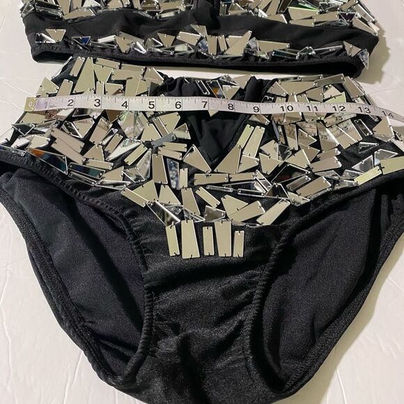 Glamour dance costume broken glass two-piece silver embellishment XLA/LA - Picture 6 of 11